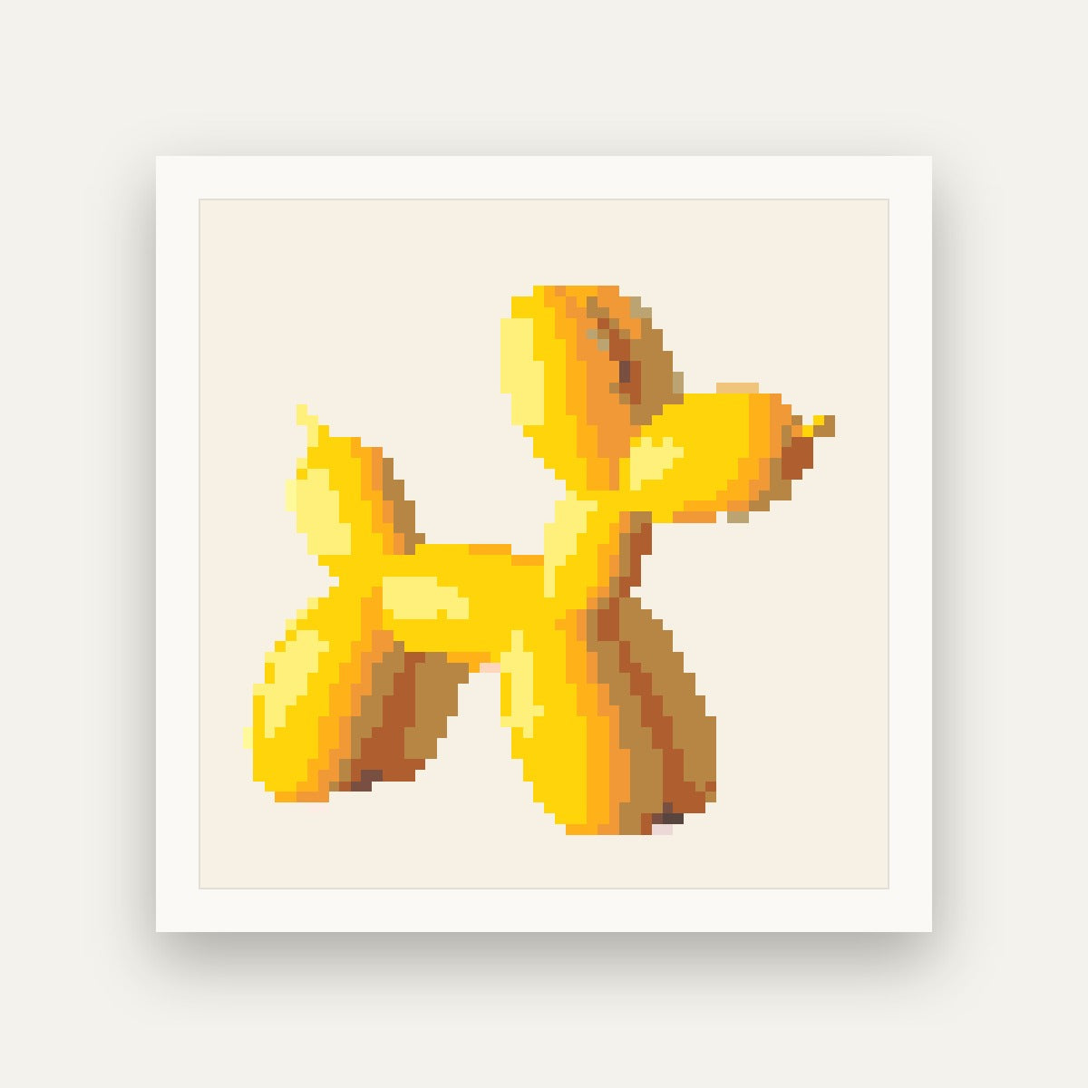Yellow balloon dog pin mosaic kit, studio shot on neutral background